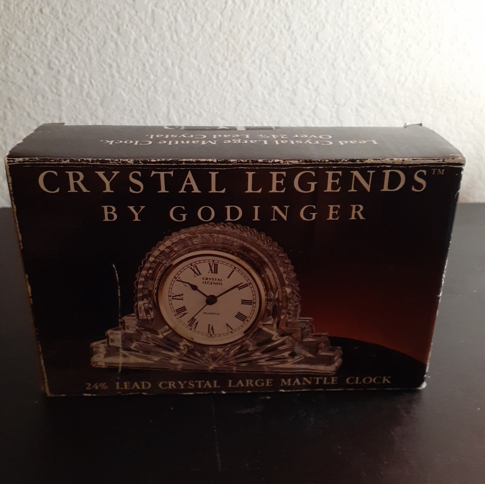 GORGEOUS NIB Godinger Crystal Legends 6" Mantle Clock.